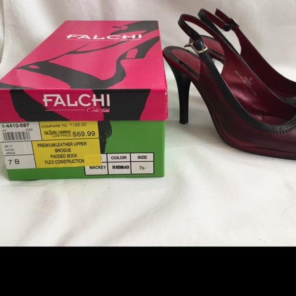 Falchi Red & Black Sling Back Pumps - Picture 4 of 7
